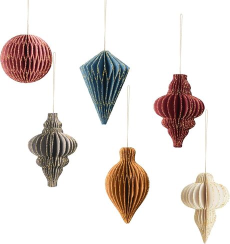 AOBKIAT Christmas Party Decorations, 6 PCS 3D Mini Glitter Edge Paper Honeycomb Ornaments, Green, Red Hanging Ornament for Christmas Tree Décor, New Years Party, Christmas Ornaments, Home Decor in Saudi Arabia