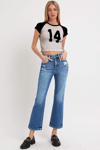 SALT TREE Risen Jeans - Tummy Control High Rise Crop Bootcut Jeans - RDP5937 in Saudi Arabia