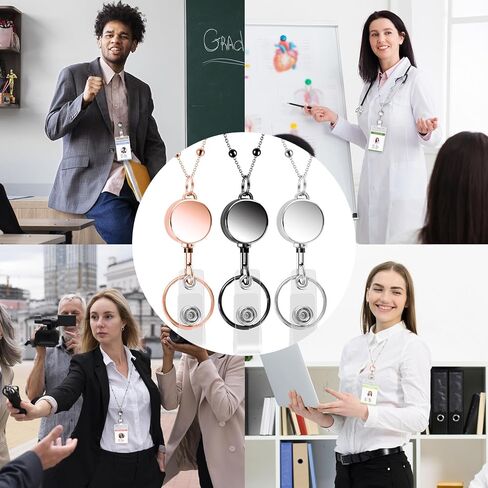 3 Pcs Lanyard Necklace for Id Badges, Beaded Badge Lanyards with Waterproof Id Card Holders, Stainless Steel Badge Chain with Retractable Badges Reel Clips for Adults, Nurse, Teacher in Saudi Arabia
