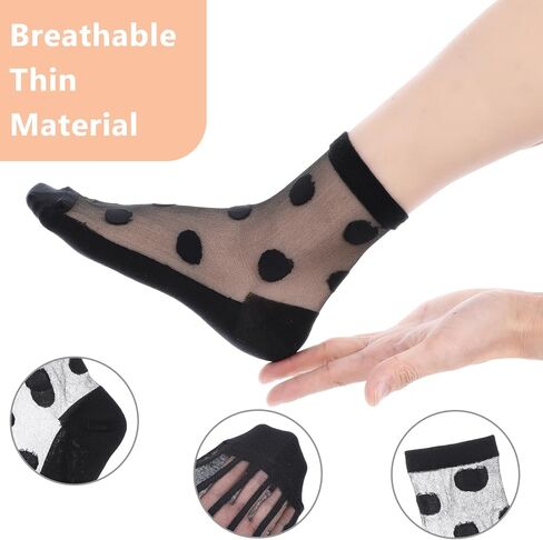 Yolev 3 Pairs Sheer Socks Black Sheer Ankle Socks for Women Ultra Thin Transparent See Through Sock One Size Stripes and Geometric in Saudi Arabia