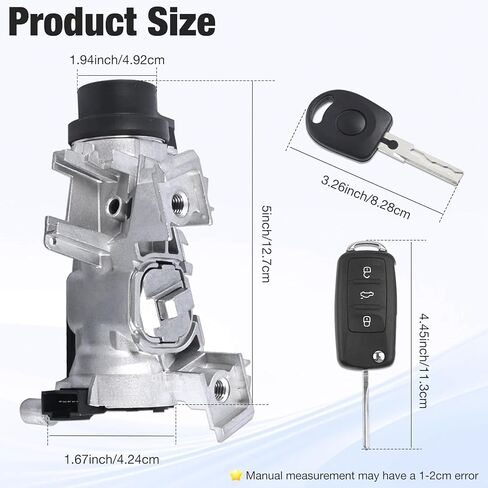 1K0905851B أسطوانة قفل مفتاح الإشعال متوافقة مع VW Passat 2012-2019 Eos 2007-2011 Jetta 2006-2018 Rabbit 2006-2009 Golf 2004-2011 استبدال # 1K0905841 1K0905865 in Kuwait