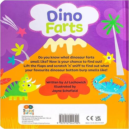 Buddy & Barney: Scratch & Sniff Book - Dino Farts - كتاب لوحي مقفى لعصور ما قبل التاريخ، ارفع الغطاء والرائحة، 7 روائح حقيقية مرحة، حسية، للأطفال بعمر 3 سنوات فما فوق in Kuwait
