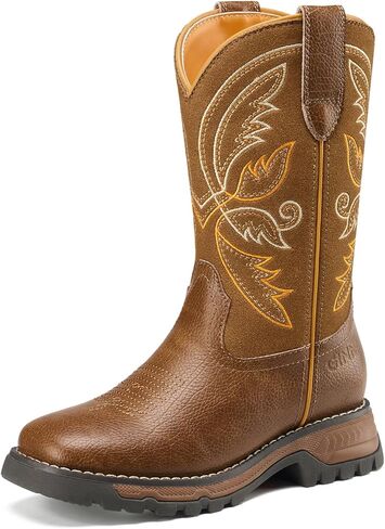 GINNI Kids Cowboy Boots for Boys Girls Cowgirl Boots Square Toe Mid Calf Western Riding Shoes for Toddler/Little Kid/Big Kid in Saudi Arabia