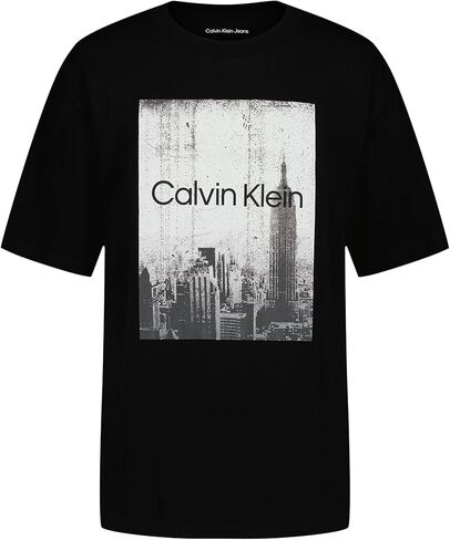 Calvin Klein Boys' Short Sleeve Graphic Crew Neck T-Shirt, Comfortable, Relaxed Fit, Empire State Black, 18-20 in Saudi Arabia