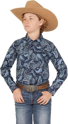 Cody James Boys' Westward Paisley Print Long Sleeve Snap Western Shirt Navy X- US in Saudi Arabia