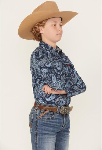 Cody James Boys' Westward Paisley Print Long Sleeve Snap Western Shirt Navy X- US in Saudi Arabia