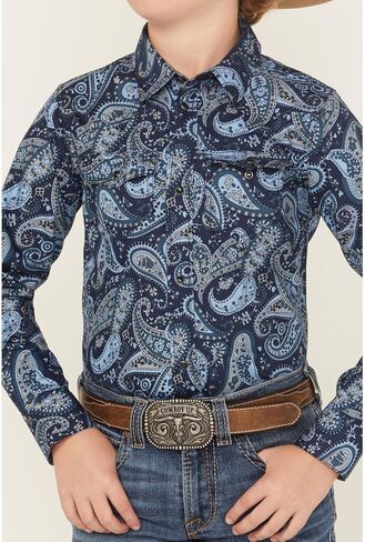 Cody James Boys' Westward Paisley Print Long Sleeve Snap Western Shirt Navy X- US in Saudi Arabia