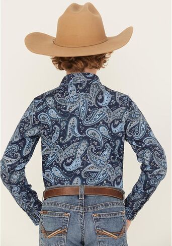 Cody James Boys' Westward Paisley Print Long Sleeve Snap Western Shirt Navy X- US in Saudi Arabia
