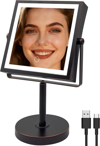 JIONIESIM Series 1X/10X Makeup Mirror with Lights, Double Sides Lighted Magnifying Mirror with 3 Colors, Height & Brightness Adjustable, Rechargeable 4000mAh Vanity Mirror (Brushed Nickel) in Saudi Arabia