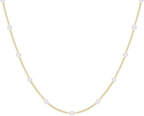 Pearl Necklaces for Women Trendy, Dainty 14K Gold Silver Plated Cross Pendant Pearl Choker Necklace for Women Adjustable Non Tarnish Beaded Chain Christmas Wedding Faith Jewelry Gifts in Kuwait