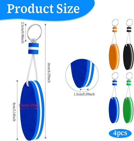 Mozeat Lens Floating Key Chain for Fishing, 4 Count Waterproof Boating Keychain with Large Key Ring Pendant for Surfing Sailing Kayak, Outdoor Water Sport Supplies in Saudi Arabia