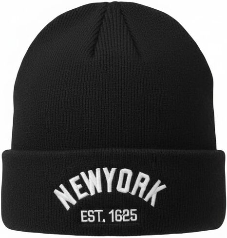 New York Winter Knit Beanie with Logo, Unisex - One Size - Black Color, Insulated Comfy Hats, Cuffed Design in Saudi Arabia