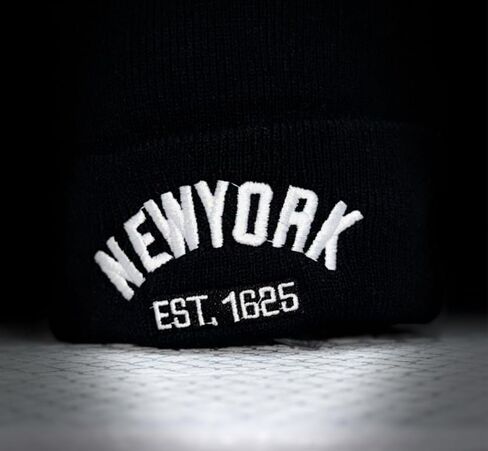 New York Winter Knit Beanie with Logo, Unisex - One Size - Black Color, Insulated Comfy Hats, Cuffed Design in Saudi Arabia