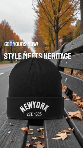 New York Winter Knit Beanie with Logo, Unisex - One Size - Black Color, Insulated Comfy Hats, Cuffed Design in Saudi Arabia
