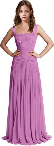 Square Neck Junior Bridesmaid Dresses Pleated Chiffon Flower Girl Dress Girls Wedding Guest Formal Prom Party Gown in Saudi Arabia