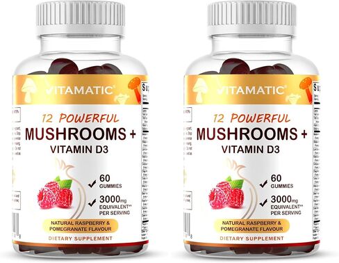 Vitamatic Mushroom Complex with D3 Gummies, 3000 mg Equivalent Per Serving, 60 Pectin Based Gummies in Saudi Arabia