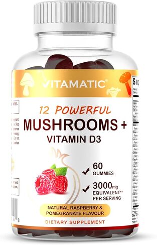 Vitamatic Mushroom Complex with D3 Gummies, 3000 mg Equivalent Per Serving, 60 Pectin Based Gummies in Kuwait