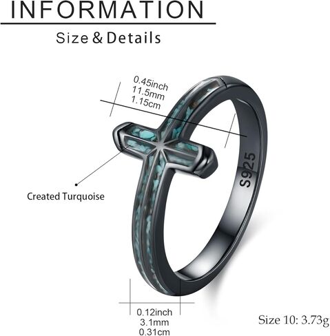 TwoAnts Cross Ring for Men 925 Sterling Silver Western Turquoise Ring Christian Jewelry Gift for Women, 8# 9# 10# in Kuwait