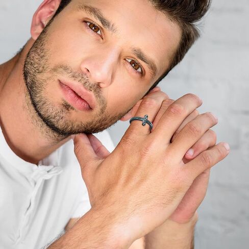 TwoAnts Cross Ring for Men 925 Sterling Silver Western Turquoise Ring Christian Jewelry Gift for Women, 8# 9# 10# in Kuwait