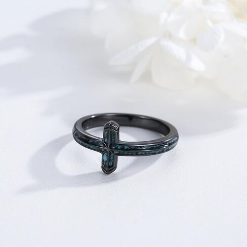 TwoAnts Cross Ring for Men 925 Sterling Silver Western Turquoise Ring Christian Jewelry Gift for Women, 8# 9# 10# in Kuwait