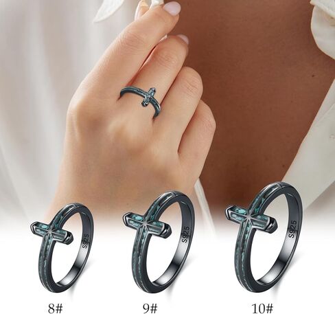 TwoAnts Cross Ring for Men 925 Sterling Silver Western Turquoise Ring Christian Jewelry Gift for Women, 8# 9# 10# in Kuwait