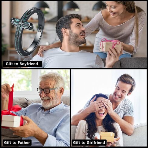 TwoAnts Cross Ring for Men 925 Sterling Silver Western Turquoise Ring Christian Jewelry Gift for Women, 8# 9# 10# in Kuwait