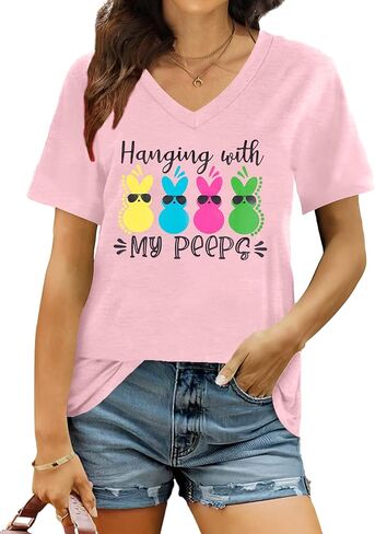 Easter Shirts for Women: Easter Bunny Tshirt Cute Rabbit Graphic T-Shirt Easter Gifts Tops Holiday V Neck Shirt in Saudi Arabia