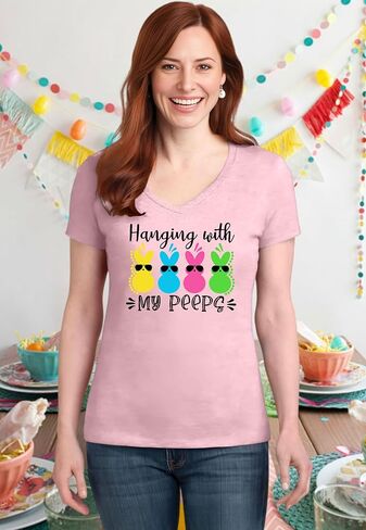 Easter Shirts for Women: Easter Bunny Tshirt Cute Rabbit Graphic T-Shirt Easter Gifts Tops Holiday V Neck Shirt in Saudi Arabia