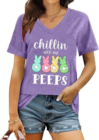 Easter Shirts for Women: Easter Bunny Tshirt Cute Rabbit Graphic T-Shirt Easter Gifts Tops Holiday V Neck Shirt in Saudi Arabia