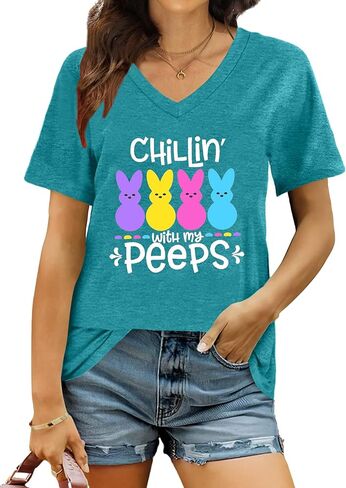 Easter Shirts for Women: Easter Bunny Tshirt Cute Rabbit Graphic T-Shirt Easter Gifts Tops Holiday V Neck Shirt in Saudi Arabia