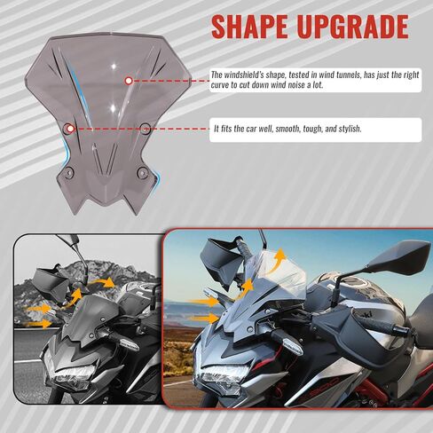 الزجاج الأمامي لـ Kawasaki Z900 20-24، الزجاج الأمامي للدراجة النارية، عاكس الهواء للرياح الأمامية، الزجاج الأمامي لـ Kawasaki Z900 2020-2024، Z650 2021-2024 (رمادي فاتح) in Saudi Arabia