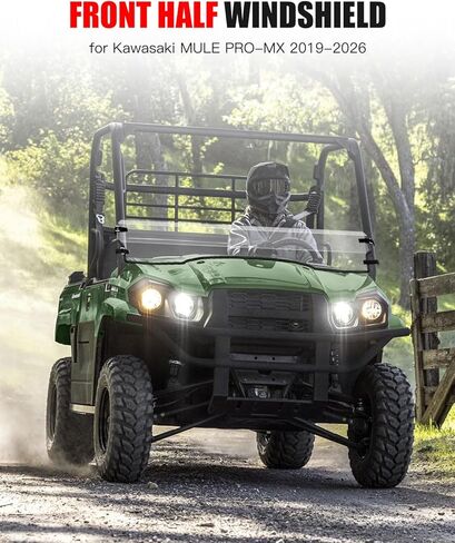 زجاج أمامي نصف أمامي لـ Kawasaki Mule Pro-MX، UTV شفاف أمامي نصف زجاج أمامي مقاوم للخدش لملحقات Kawasaki Mule Pro MX 2019-2026 in Kuwait