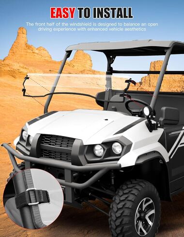 زجاج أمامي نصف أمامي لـ Kawasaki Mule Pro-MX، UTV شفاف أمامي نصف زجاج أمامي مقاوم للخدش لملحقات Kawasaki Mule Pro MX 2019-2026 in Kuwait