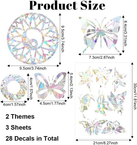 28 pcs Mandala Window Clings, FHDUSRYO Bird Strikes, Glass Door Window Stickers, Stop Birds Flying into Windows, Reusable Prism Rainbow Static Window Decals Glass Doors Decorations in Kuwait