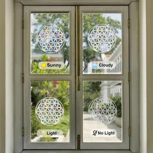 28 pcs Mandala Window Clings, FHDUSRYO Bird Strikes, Glass Door Window Stickers, Stop Birds Flying into Windows, Reusable Prism Rainbow Static Window Decals Glass Doors Decorations in Kuwait