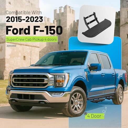 خطوات جانبية متوافقة مع 2015-2023 Ford F-150 F150 SuperCrew Cab Pickup 4 أبواب، لوحات تشغيل عالية القوة، قضبان خطوات فولاذية، مجموعة من 4 قطع مطلية بالمسحوق in Saudi Arabia