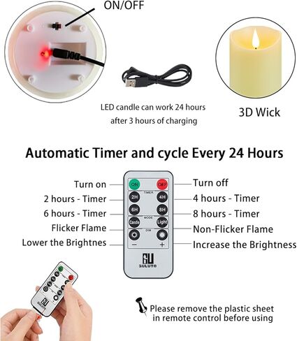 Flickering Flameless Candles with Rechargeable Battery, Electronic Candles with Remote and Timer, led Pillar Candles Real Wax Wick, led Candles for Home, Wedding, Halloween, Christmas 3" x 4" in Saudi Arabia