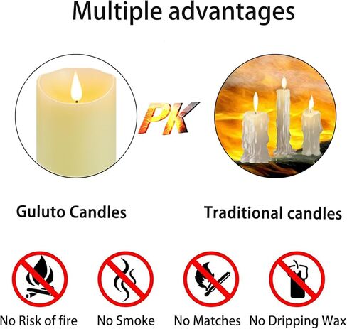 Flickering Flameless Candles with Rechargeable Battery, Electronic Candles with Remote and Timer, led Pillar Candles Real Wax Wick, led Candles for Home, Wedding, Halloween, Christmas 3" x 4" in Saudi Arabia