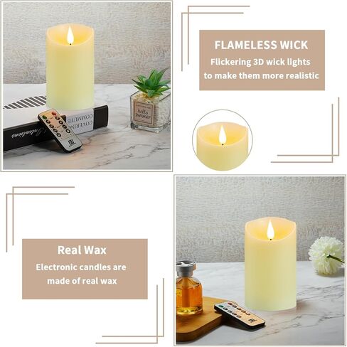 Flickering Flameless Candles with Rechargeable Battery, Electronic Candles with Remote and Timer, led Pillar Candles Real Wax Wick, led Candles for Home, Wedding, Halloween, Christmas 3" x 4" in Saudi Arabia