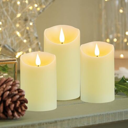 Flickering Flameless Candles with Rechargeable Battery, Electronic Candles with Remote and Timer, led Pillar Candles Real Wax Wick, led Candles for Home, Wedding, Halloween, Christmas 3" x 4" in Saudi Arabia