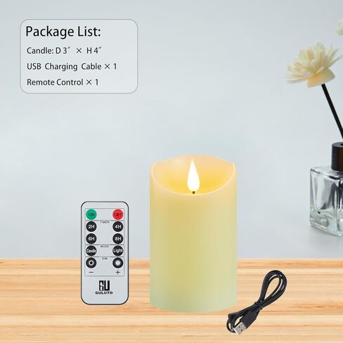 Flickering Flameless Candles with Rechargeable Battery, Electronic Candles with Remote and Timer, led Pillar Candles Real Wax Wick, led Candles for Home, Wedding, Halloween, Christmas 3" x 4" in Saudi Arabia