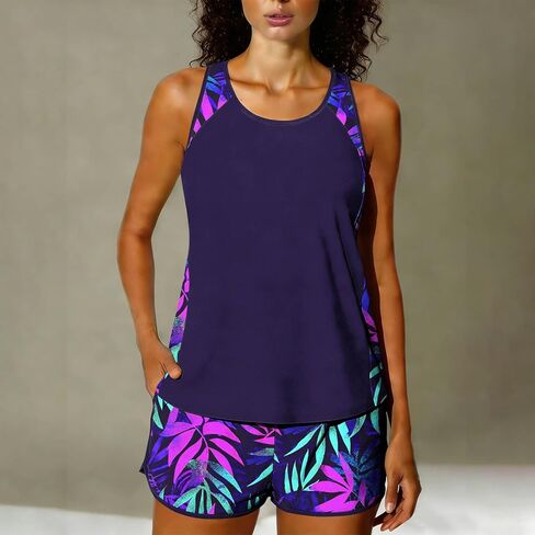 Womens Tankini Bathing Suits Hawaiian Flower Print Swimsuit Athletic 2 Piece Swimsuits Built in Bra Swimwear Summer in Saudi Arabia
