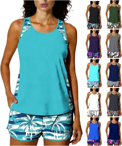 Womens Tankini Bathing Suits Hawaiian Flower Print Swimsuit Athletic 2 Piece Swimsuits Built in Bra Swimwear Summer in Saudi Arabia