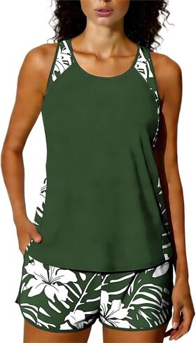 Womens Tankini Bathing Suits Hawaiian Flower Print Swimsuit Athletic 2 Piece Swimsuits Built in Bra Swimwear Summer in Saudi Arabia