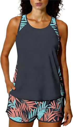 Womens Tankini Bathing Suits Hawaiian Flower Print Swimsuit Athletic 2 Piece Swimsuits Built in Bra Swimwear Summer in Saudi Arabia