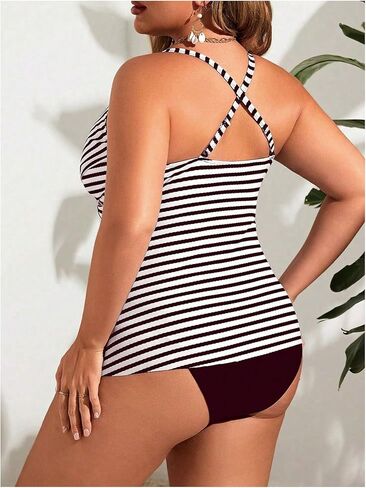 Floerns Women's Plus Size Striped Tankini Swimsuit Twist High Waisted 2 Piece Bathing Suit in Saudi Arabia