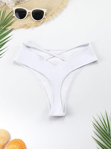SHEKINI Women's Thong Bikini Bottom Crisscross Back Sexy Hollow-Out Swim Bottom in Saudi Arabia