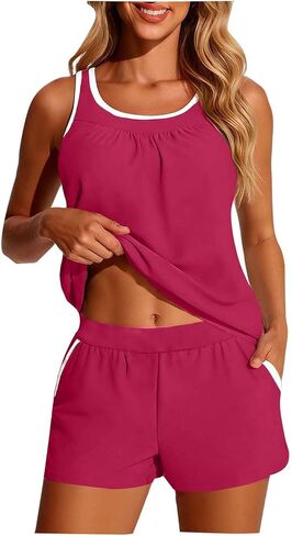 ملابس السباحة النسائية 2026 متواضعة 2 قطعة Tankini المايوه عارضة مبطن تانك القمم مع شورت السباحة in Kuwait