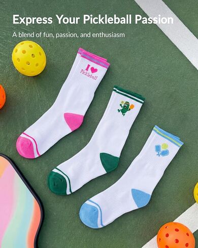 Jeasona Pickleball Socks for Women Pickleball Gifts for Women Pickle Ball Lovers- 3 Pairs Funny Sports Cotton Crew Socks with Arch Support, Athletic Socks US Size 6-9 in Kuwait