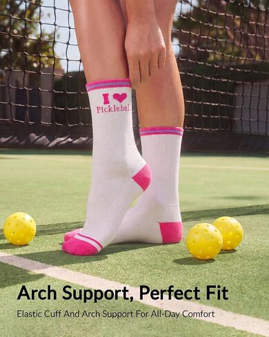 Jeasona Pickleball Socks for Women Pickleball Gifts for Women Pickle Ball Lovers- 3 Pairs Funny Sports Cotton Crew Socks with Arch Support, Athletic Socks US Size 6-9 in Kuwait